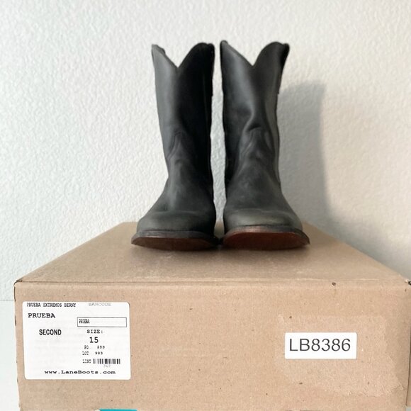 Lane Mens Black Cowboy Boots 15 D Genuine Leather Western Casual Square Toe EUC - Picture 10 of 11